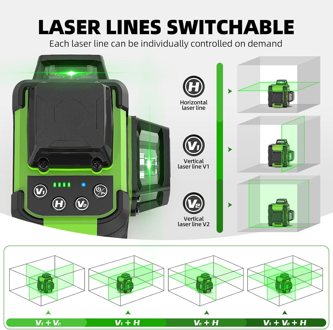 Huepar 3x360° Kreuzlinienlaser mit 127cm Stativ, Laser Wasserwaage Nivelliergerät Selbstnivellierend