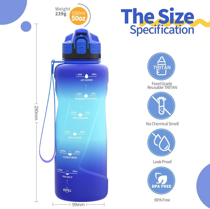 Sport Trinkflasche 2l, 1,5l, 1l, 700ml, 500ml Trinkflasche Kinder Auslaufsicher, Motivierende Wasser