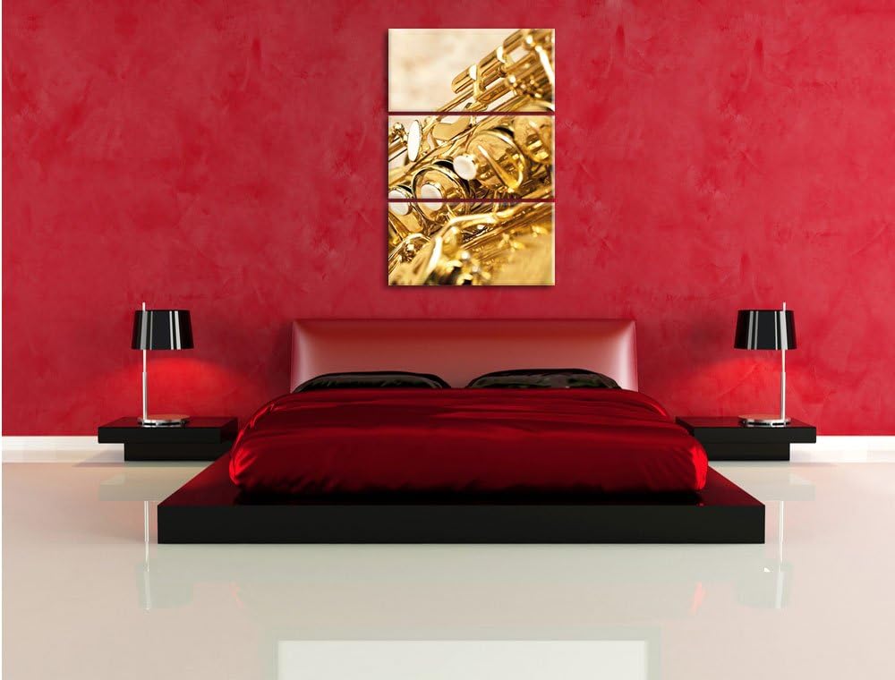 Pixxprint Saxophon / 3-Teilig/Gesamtmass 120cm Leinwandbild bespannt auf Holzrahmen/Wandbild Kunstdr