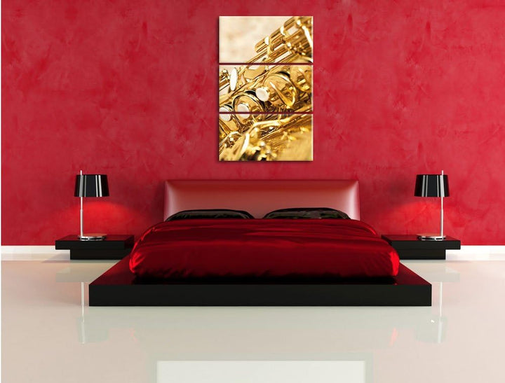 Pixxprint Saxophon / 3-Teilig/Gesamtmass 120cm Leinwandbild bespannt auf Holzrahmen/Wandbild Kunstdr
