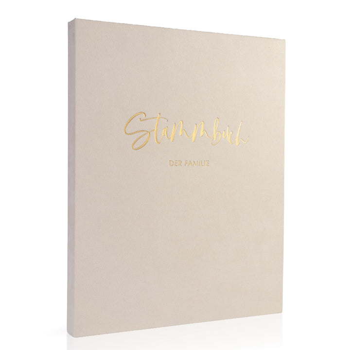 Stammbuch Hochzeit Beige-Grau Gold Samt Velour, handgefertigt inkl. vorgedruckten Innenseiten -Stand