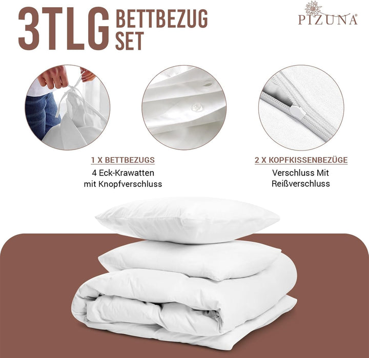 Pizuna 400 Fadenzahl aus Baumwolle bettbezug 200x220 Weiss, 100% Lang Staple Baumwolle Bettbezug und