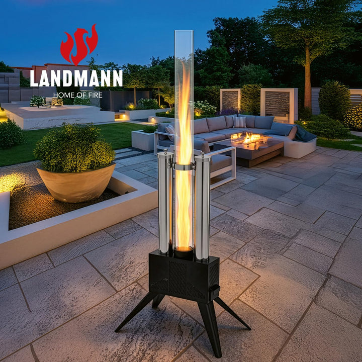 LANDMANN Pellet Feuersäule | Pellet Feuerstelle - ideal als Feuerrohr & Feuersäule | Feuertonne & Am