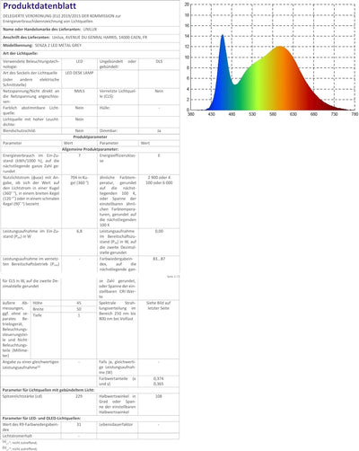 Unilux LED Schreibtischlampe Senza, dimmbar, silbergrau, 53 x 21 x 9 cm