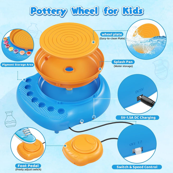 Bastelset Mädchen Jungen 6 7 8 9 10 11 12 Jahre - Töpferscheibe Kinder mit Ton & Farben, Kreativ Set