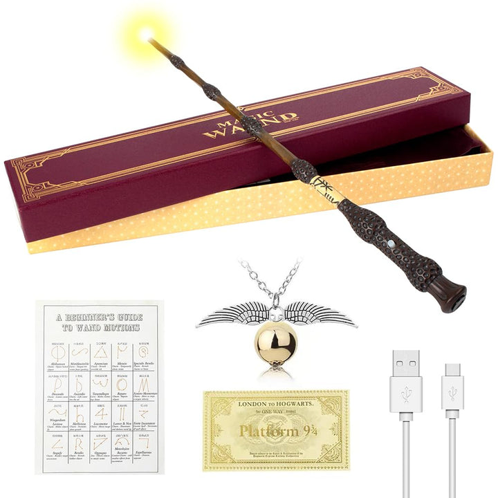 Elderstab Glühen, 39CM Dumbledore Zauberstab mit Licht, USB Aufladung Zauberstab Dumbledore in Gesch