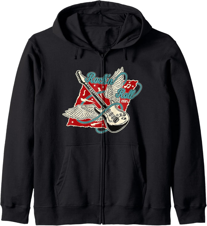 Rock'n'Roll Gitarre Engelsflügel 1950er Rockabilly Rocker Kapuzenjacke