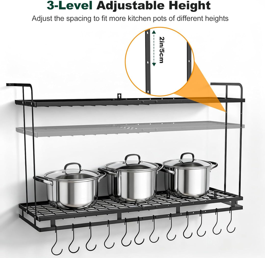 Housolution Topf Organizer Wand, 57-77cm Länge Erweiterbare, 3-Stufig Höhe Verstellbare, Robuster Pf
