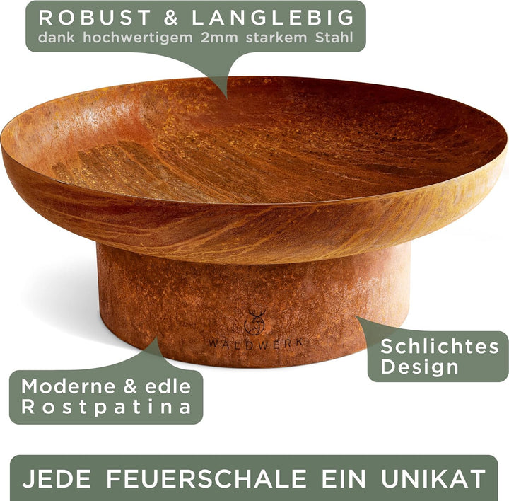 WALDWERK Design Feuerschale - Feuerschalen für den Garten - Feuerstelle aus 2mm dickem Stahl - Feuer