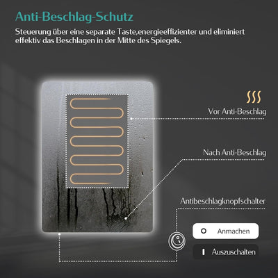 EMKE Badspiegel mit Beleuchtung 40x60cm, Badezimmerspiegel mit Beschlagfrei und 2 Lichtfarbe Warmwei