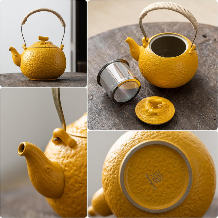 TEANAGOO Teekanne Komplettes japanisches Teeset für Frauen, orangefarbenes asiatisches Keramik-Teese