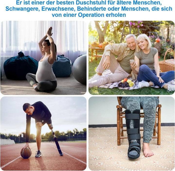 Duschhocker für senioren Badhocker mit Abnehmbarer Armlehne und Rückenlehne Duschstuhl Höhenverstell