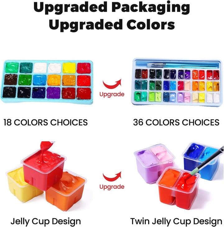 ARTFLY HIMI Gouache Farben Set, 36 Farben x 12 ml, Twin-Jelly-Cup-Design mit 3 Pinseln und einer Pal