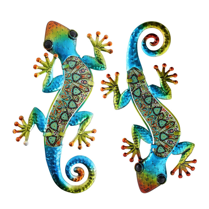 HONGLAND Metall-Gecko-Wanddekoration, Wandbild Metall,Eidechse, Wanddeko Outdoor,Gartenkunst, farbig