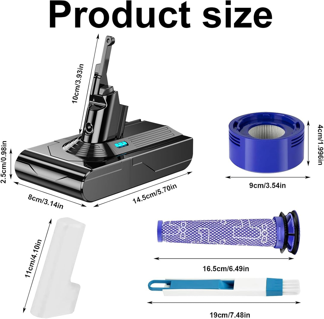 6800 mAh Ersatzakku für Dyson V8, Akku kompatibel mit Dyson V8 Staubsaugerserie + 2 Filter,für SV10