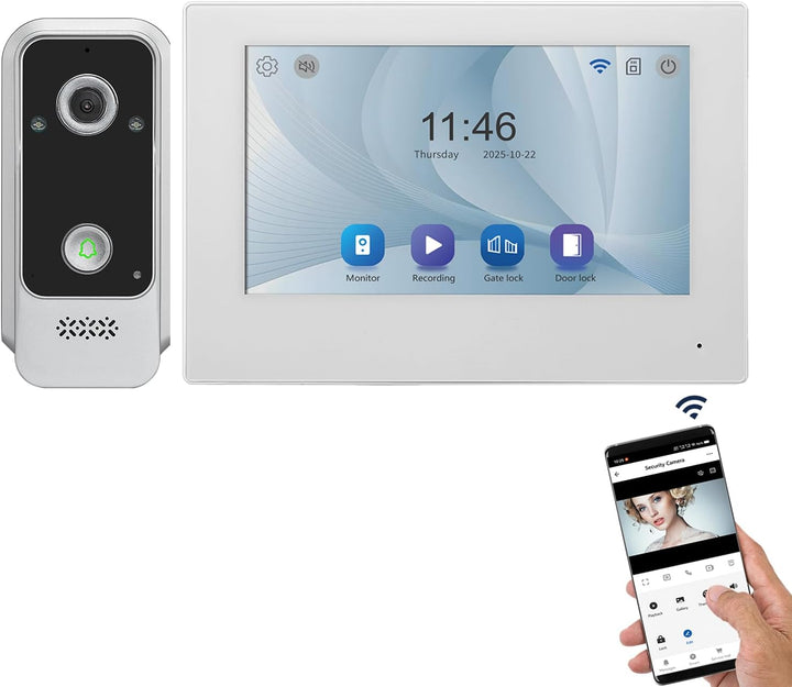 7“ kabelgebundenes Video-Türklingelsystem, 2MP Kamera, IP65 Wasserdicht, Nachtsicht, Tuya App Steuer