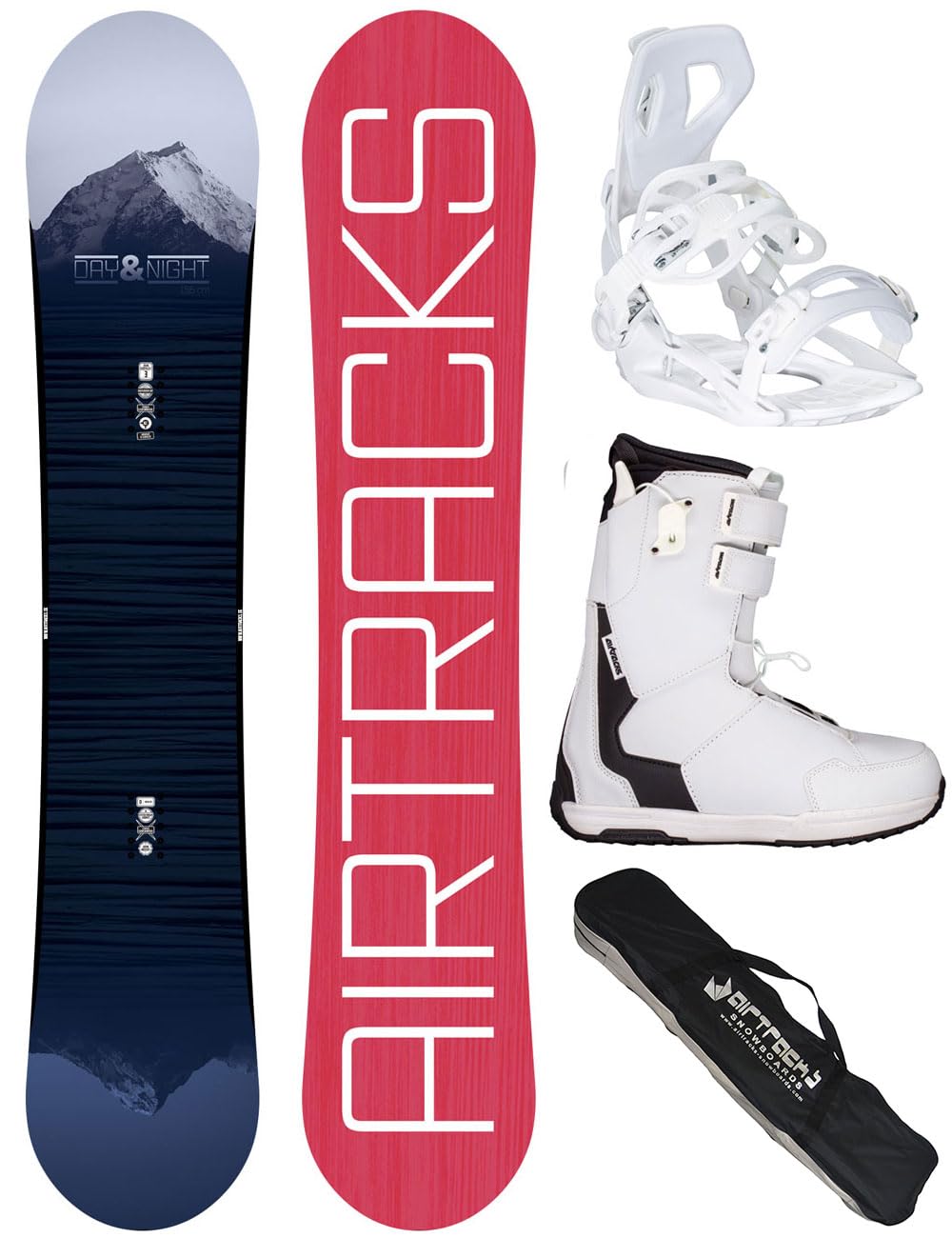 Airtracks Damen Snowboard-Set Day & Night Rocker + Bindung Master W Fastec + Boots + Sb Bag 138 144