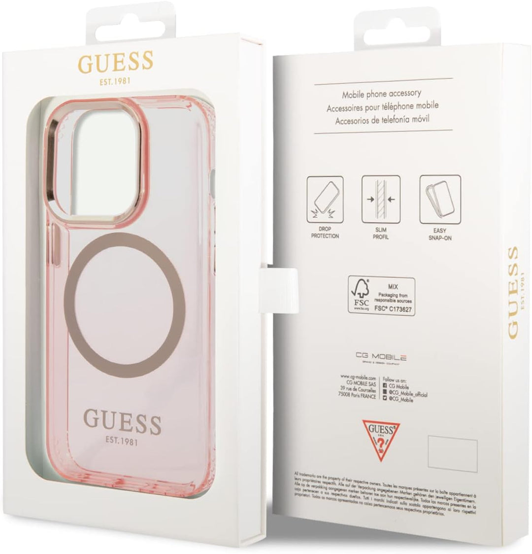 GUESS GUHMP14LHTCMP Hülle für iPhone 14 Pro 6,1" Rosa Hard case Gold Outline Translucent