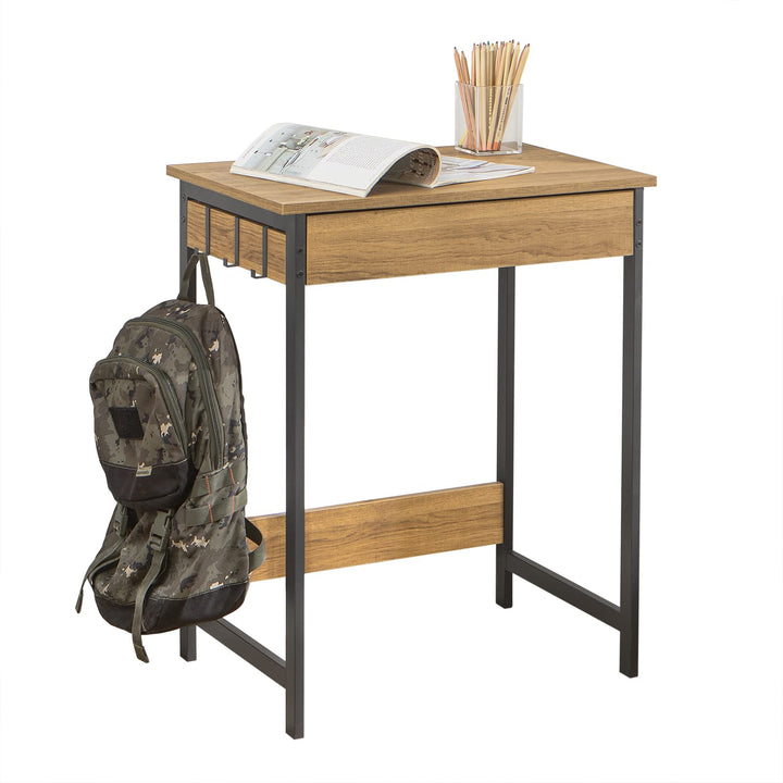 SoBuy FWT43-N Schreibtisch mit Einer Schublade und 2 Haken Tisch Computertisch Arbeitstisch Natur BH