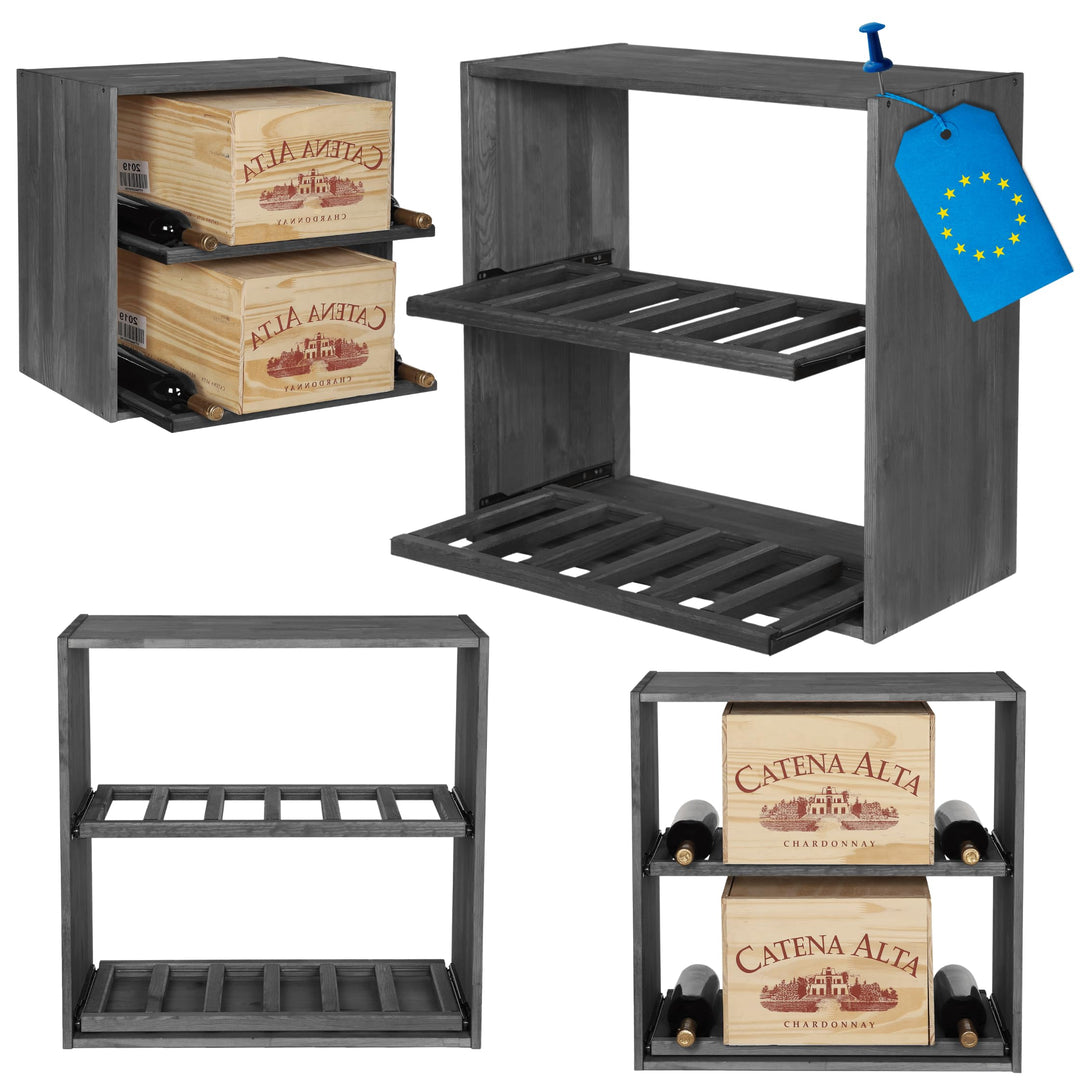 Flaschenregal mit Auszugsböden, Weinregal Massivholz für 12 Flaschen, Weinschrank, Modulares Weinstä