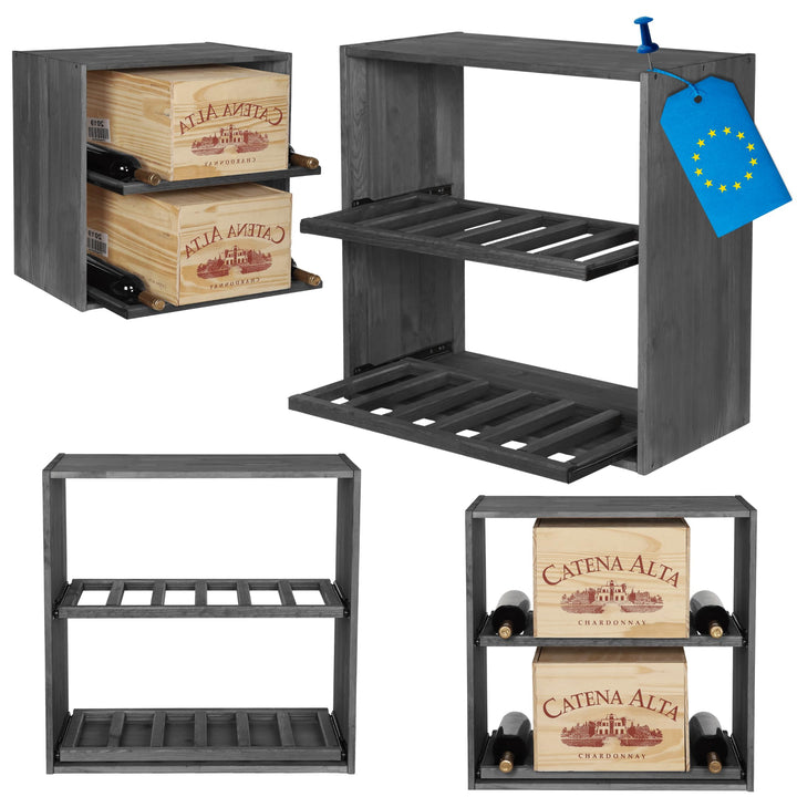 Flaschenregal mit Auszugsböden, Weinregal Massivholz für 12 Flaschen, Weinschrank, Modulares Weinstä