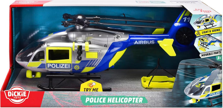 Dickie Toys - Polizei-Hubschrauber Airbus H145 (36 cm) - Spielzeug-Helikopter mit Aufzieh-Propeller,