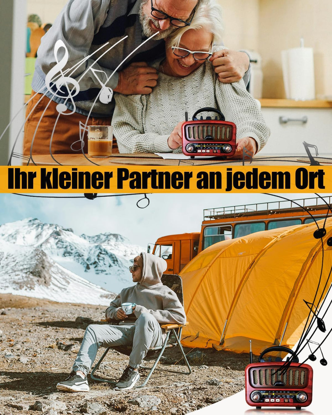 Retro Radio mit Bluetooth, AM/FM/SW Tragbares Radio Klein 5W grosser Lautsprecher und Bluetooth 5.0,