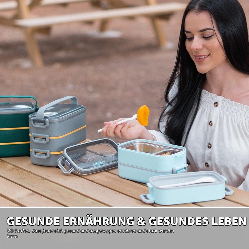 Bugucat Lunchbox Edelstahl 1700ML,Bento Box Brotdose Auslaufsicher Luftdichte Brotzeitbox mit Fächer