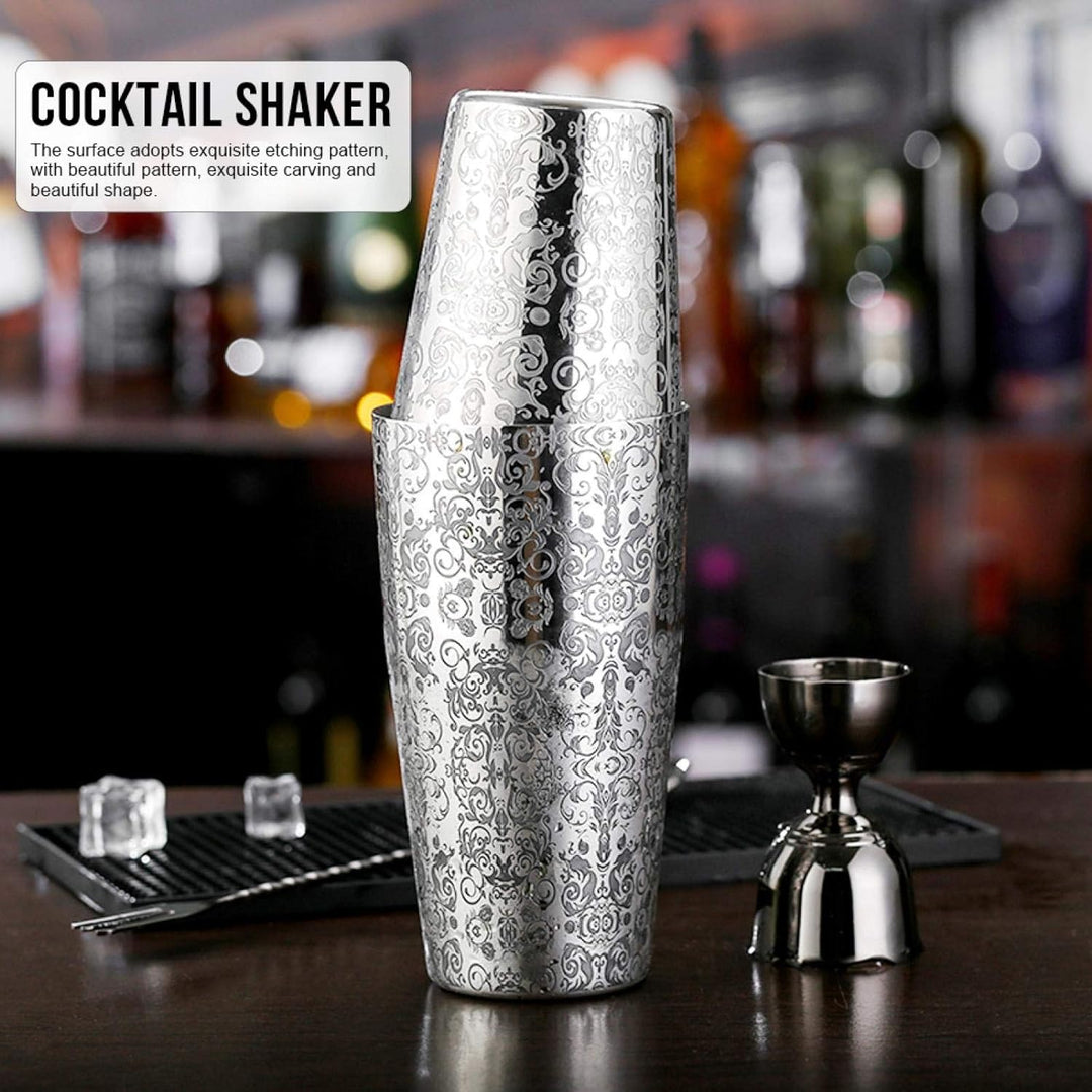 Cocktail Shaker, gravierter Boston Shaker Multifunktionaler Getränkeshaker, für Barkeeper Bar, die E