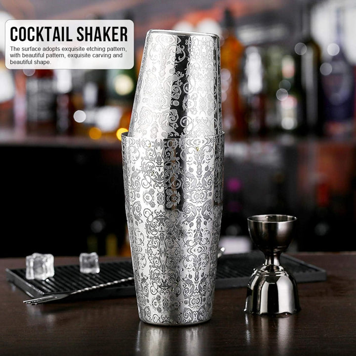Cocktail Shaker, gravierter Boston Shaker Multifunktionaler Getränkeshaker, für Barkeeper Bar, die E