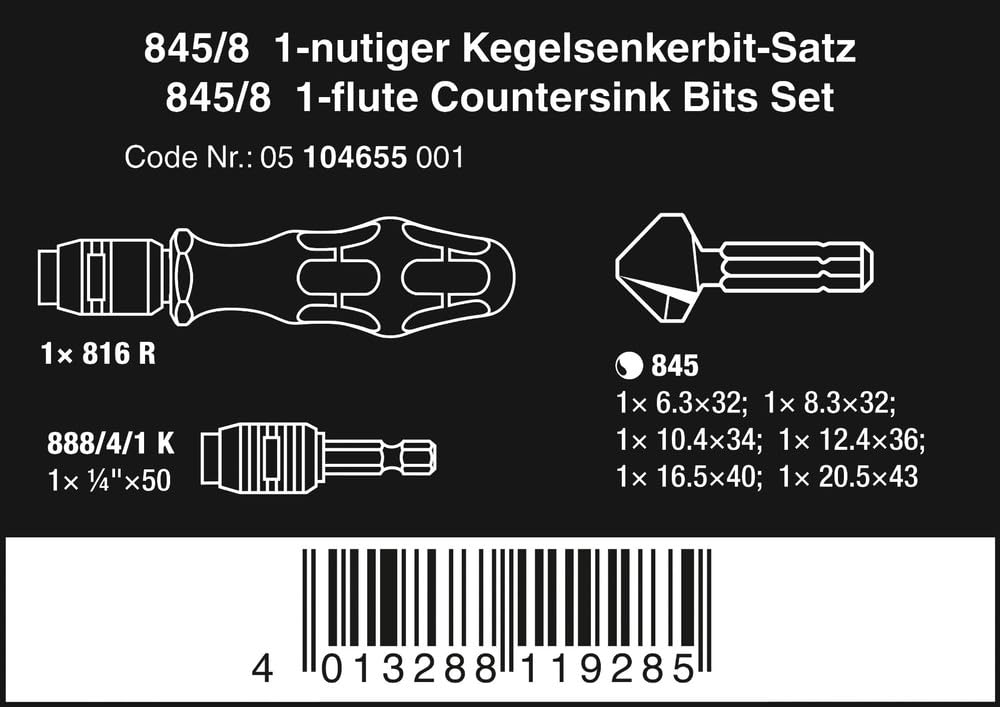 Wera Kegelsenker-Satz 845/8 1-nutiger, 8-teilig, 05104655001