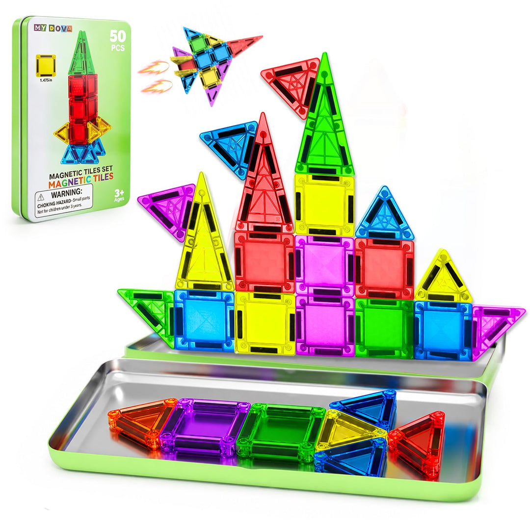 50 PCS Magnetfliesen, 3D Magnetische Bausteine Kit, STEM Reise Magnetfliesen für Kinder mit Eisen Ca