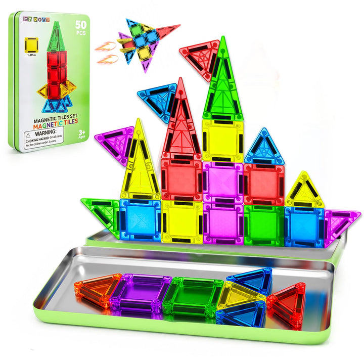50 PCS Magnetfliesen, 3D Magnetische Bausteine Kit, STEM Reise Magnetfliesen für Kinder mit Eisen Ca