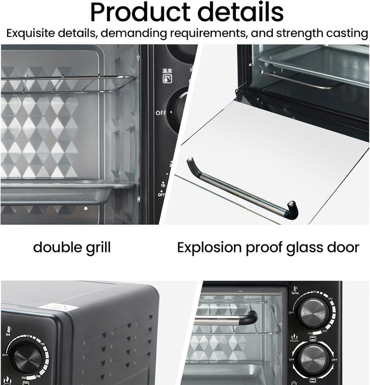 Mini Backofen, Mini Backofen 22L mit Backblech und Grillrost, Pizzaofen 800W, 250 °C, Timer 0-60 Min