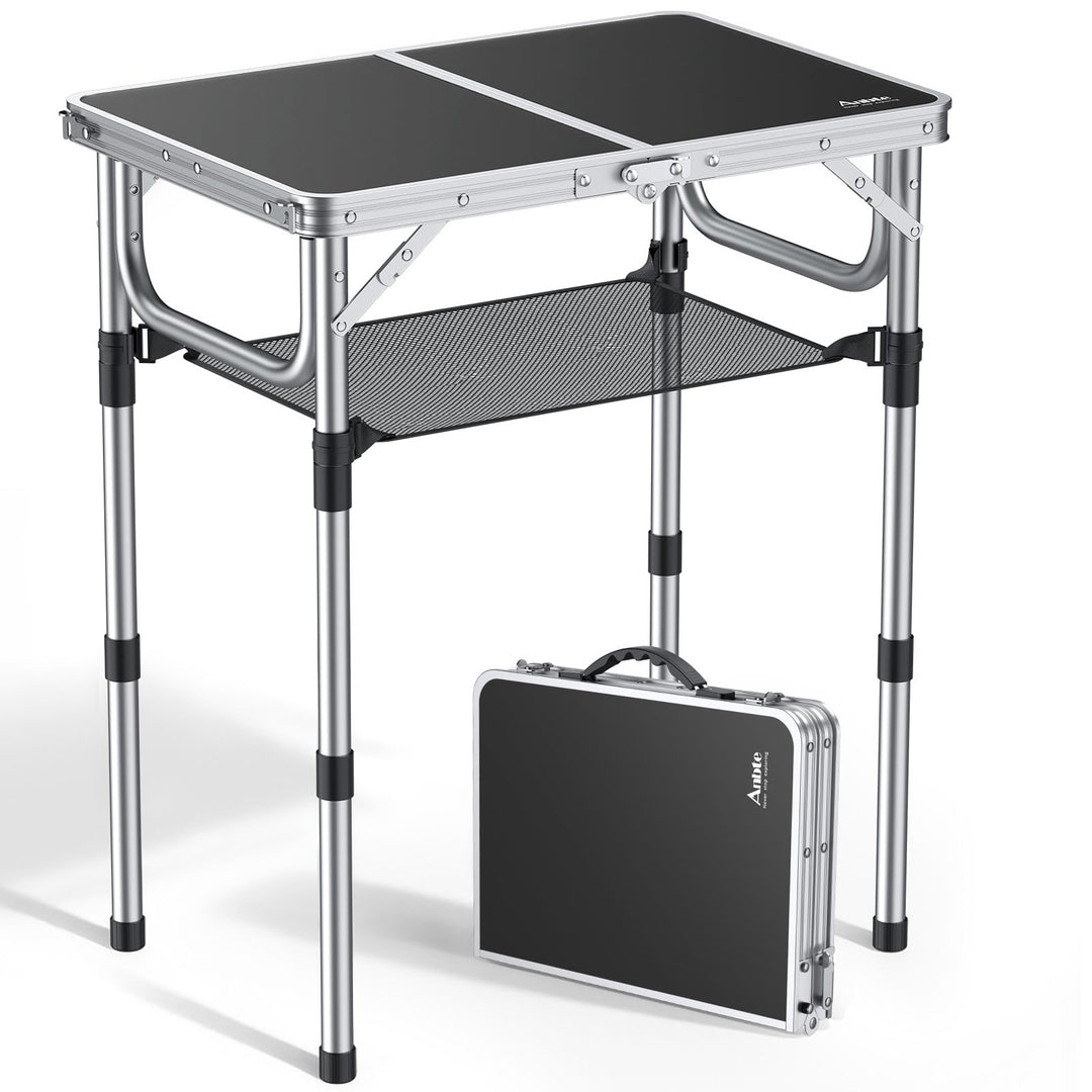 Anbte Campingtisch Klapptisch Aluminium Falttisch 3 Höhen Verstellbarer Camping Tisch mit Aufbewahru