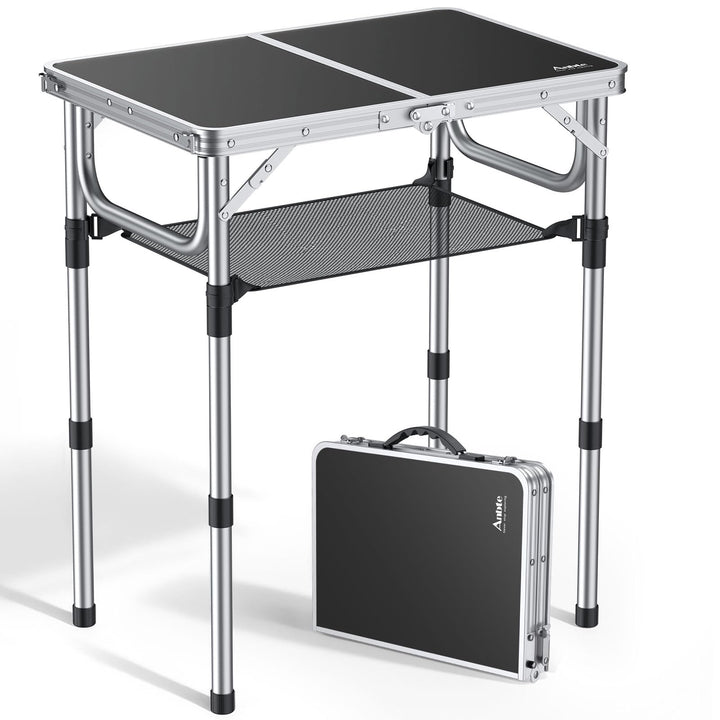 Anbte Campingtisch Klapptisch Aluminium Falttisch 3 Höhen Verstellbarer Camping Tisch mit Aufbewahru