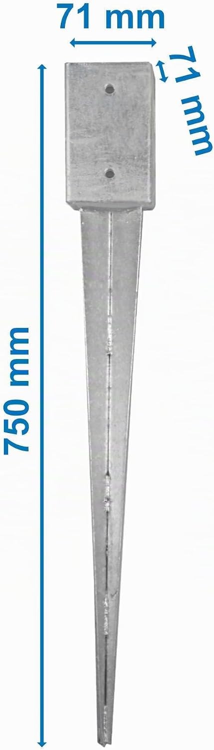 Einschlaghülsen für Pfosten 7x7 cm | 6er Set Bodeneinschlaganker verzinkt | Einschlaghülsen ca. 71x7