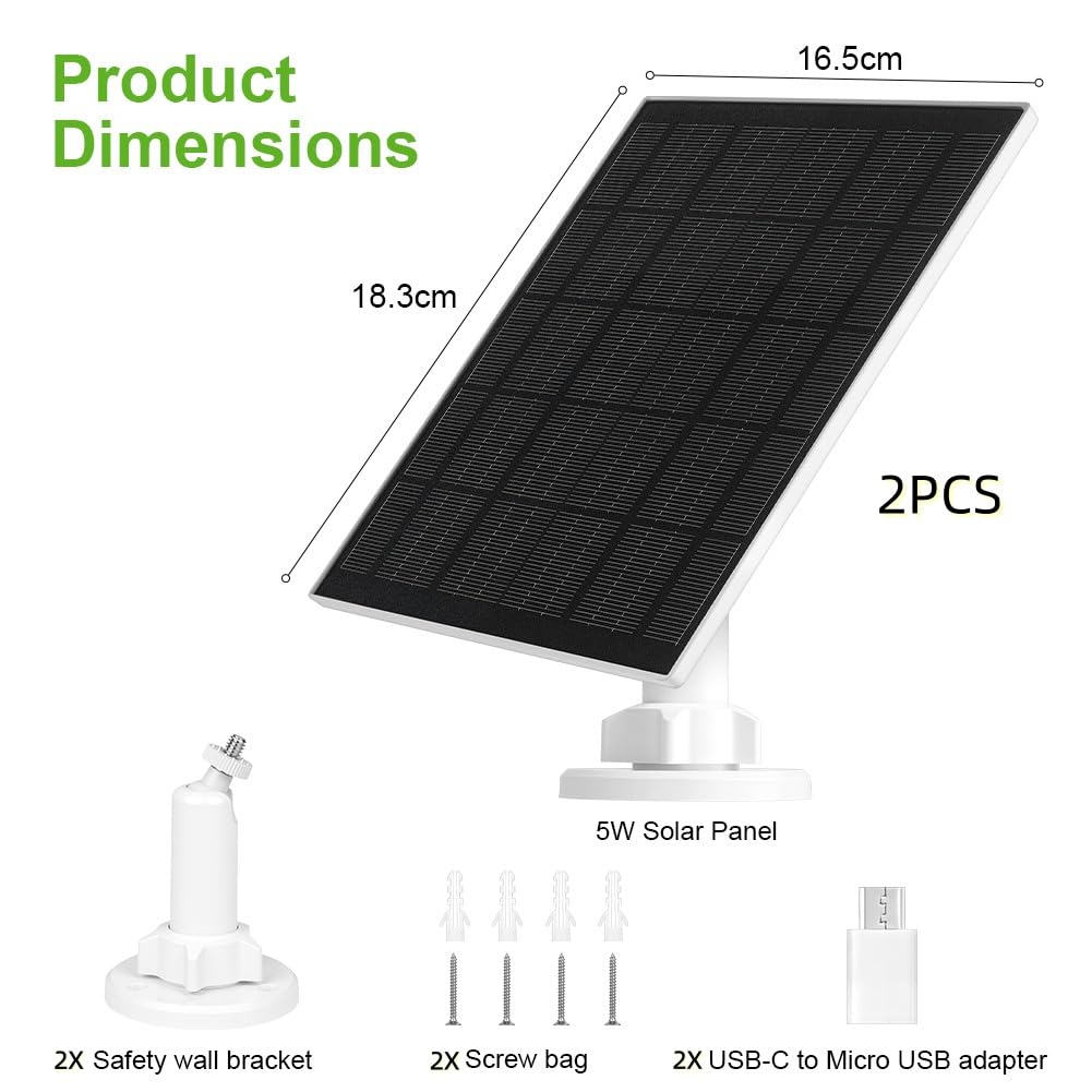 URAQT 2 Pack Solarpanel für Eufy kamera, 5W Kamera Solarpanel Kompatibel mit Eufycam, Solarmodul für