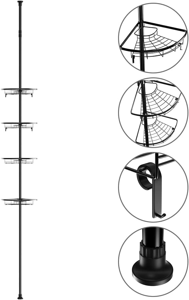 Duschregal Teleskop Ohne Bohren mit 3/4 Duschkorb Ecke Rutschfestes Stabiles Badezimmer Regal Aus Me