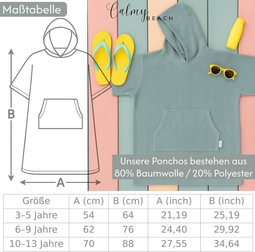 Leicht Frottee Badeponcho Kinder - Mädchen Jungen Baumwolle Poncho Handtuch Bademantel Badetuch Surf