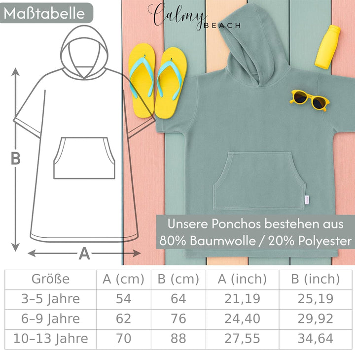 Leicht Frottee Badeponcho Kinder - Mädchen Jungen Baumwolle Poncho Handtuch Bademantel Badetuch Surf