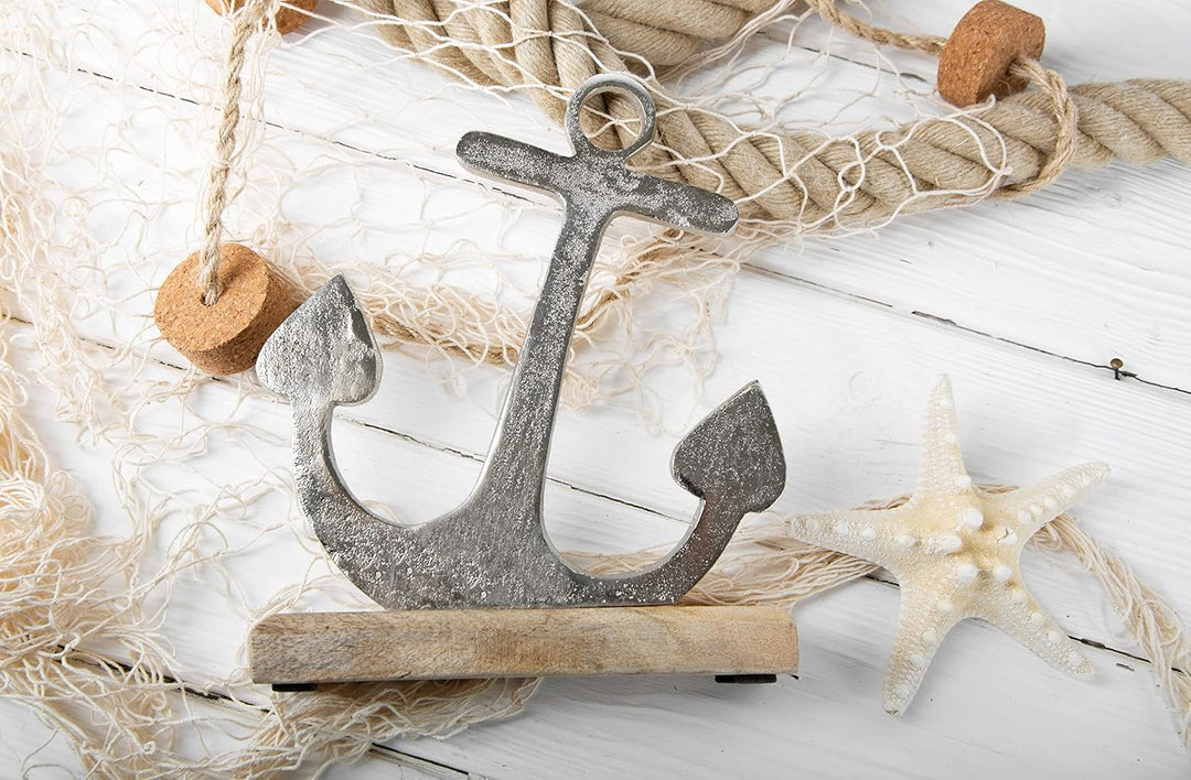 Logbuch-Verlag Deko Anker Metall Holz zum Hinstellen 22 cm Schiffsanker Maritime Dekoration Hochzeit