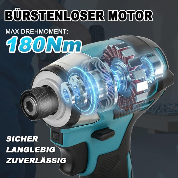 Akku Akkuschrauber Kompatibel mit Makita 18V 1/4" Bürstenloser Schlagschrauber mit 5 einstellbare St