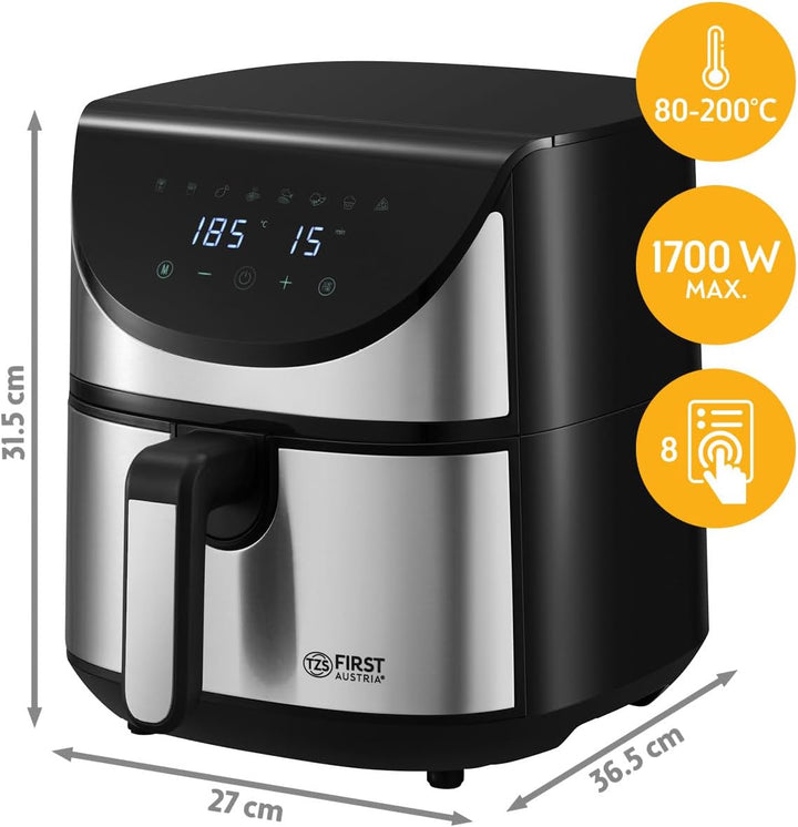TZS First Austria Air Fryer | 5,8 L | 80-200°C | 8 Programme | Digitalsteuerung | Antihaftbeschichtu