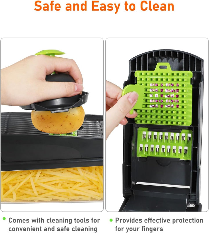 14-in-1 Gemüseschneider, Gemüsehobel mit 7 Einsätzen & Aufbewahrungsbox, Multifunktionaler Vegetable