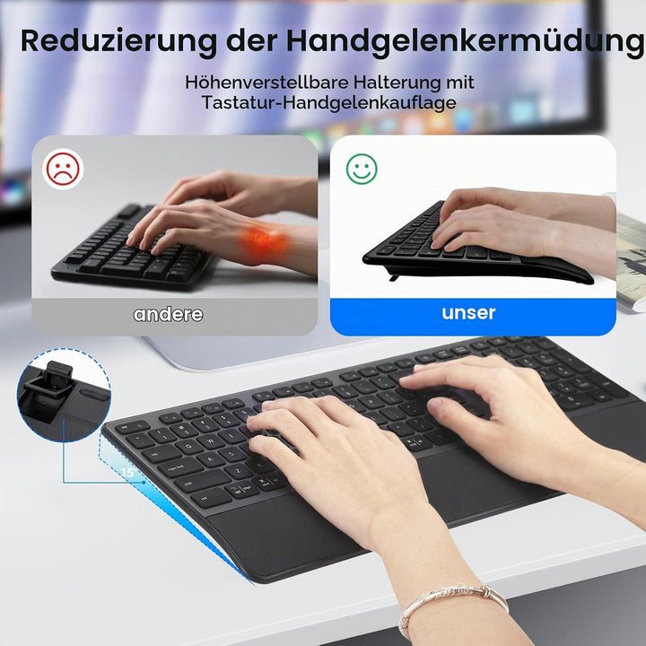 CITLLA M9100 Kabellose Tastatur Maus- Wiederaufladbare Ergonomische Tastatur mit Hintergrundbeleucht
