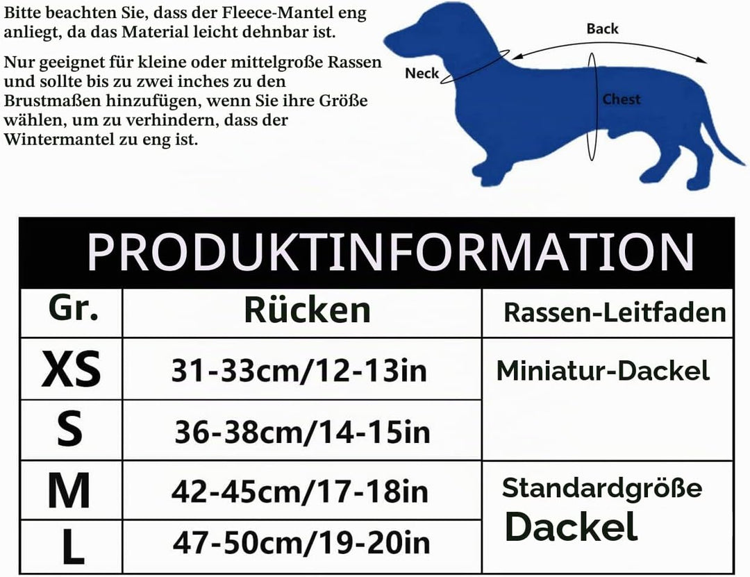 MOREZI Hundemantel Winter für Dackel - Wasserdichter Hunde Pullover mit Wolle Futter &amp; Verstellbaren