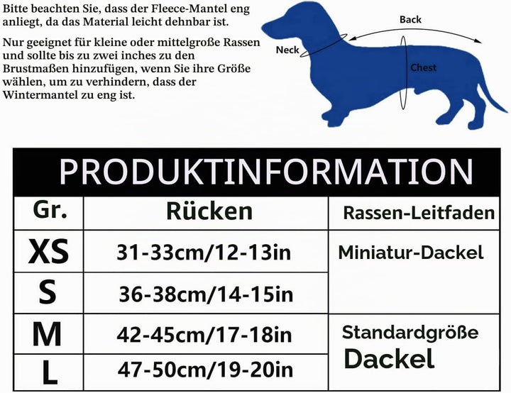 MOREZI Hundemantel Winter für Dackel - Wasserdichter Hunde Pullover mit Wolle Futter &amp; Verstellbaren