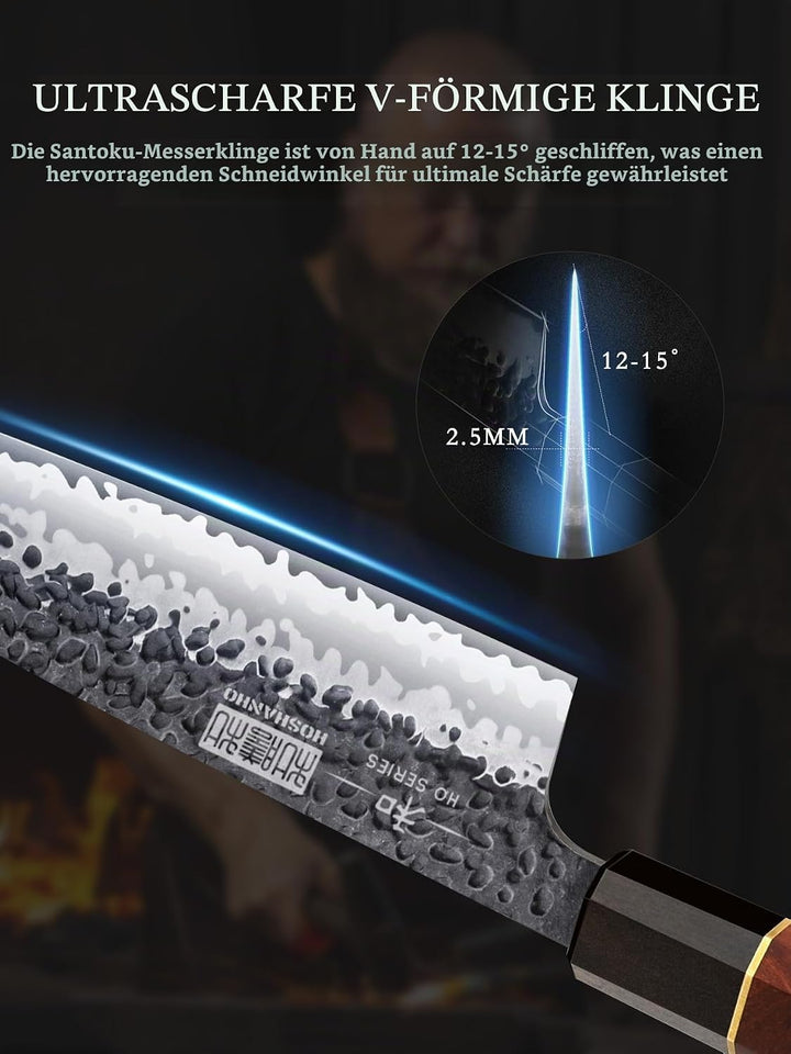 HOSHANHO Santoku Messer 18cm Handgeschmiedetes Kochmesser, Santokumesser Scharfe Messerklinge Küchen