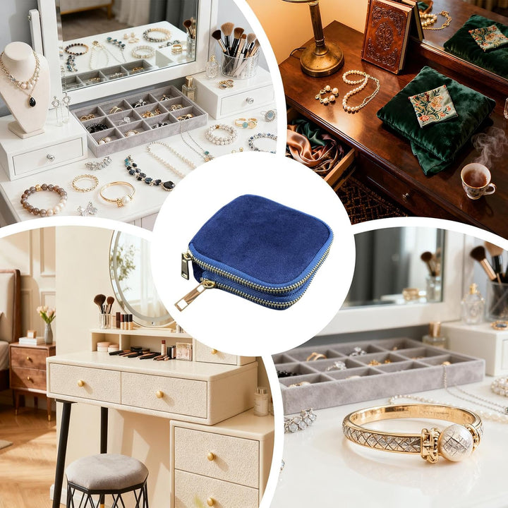 Travel Case - Portable Jewelry Pouch for Girls | Velvet Zippered Storage with Multi Layer Compartmen